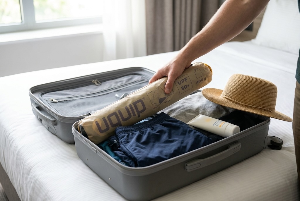 uquip Shelly beach shelter in a suitcase – compact for air travel
