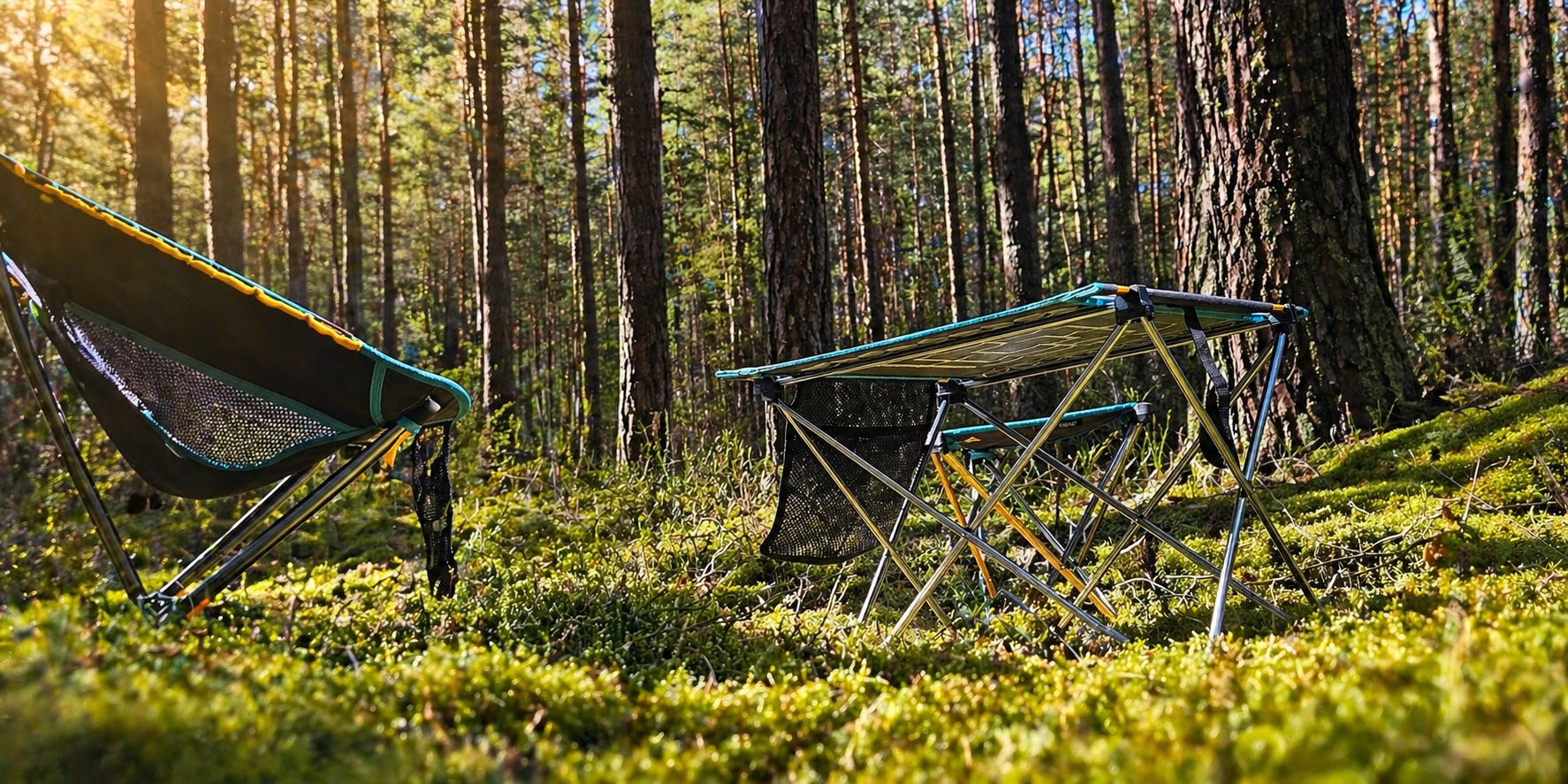 uquip Liberty folding table in the forest – lightweight camping table for outdoors